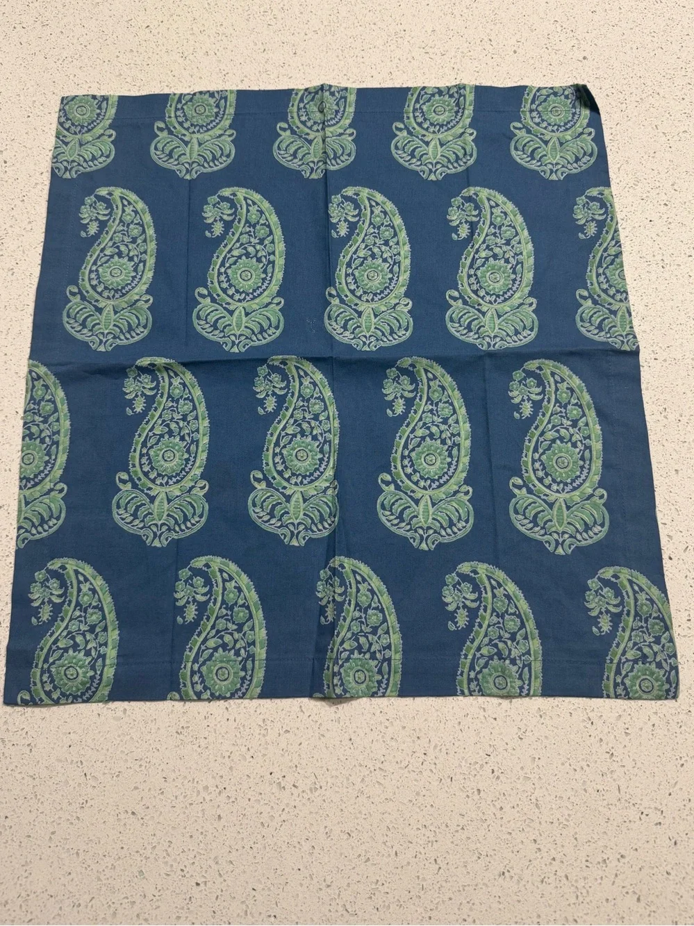 Pottery Barn Blue Cotton Paisley Napkin with Green Motifs Set of 5  L2